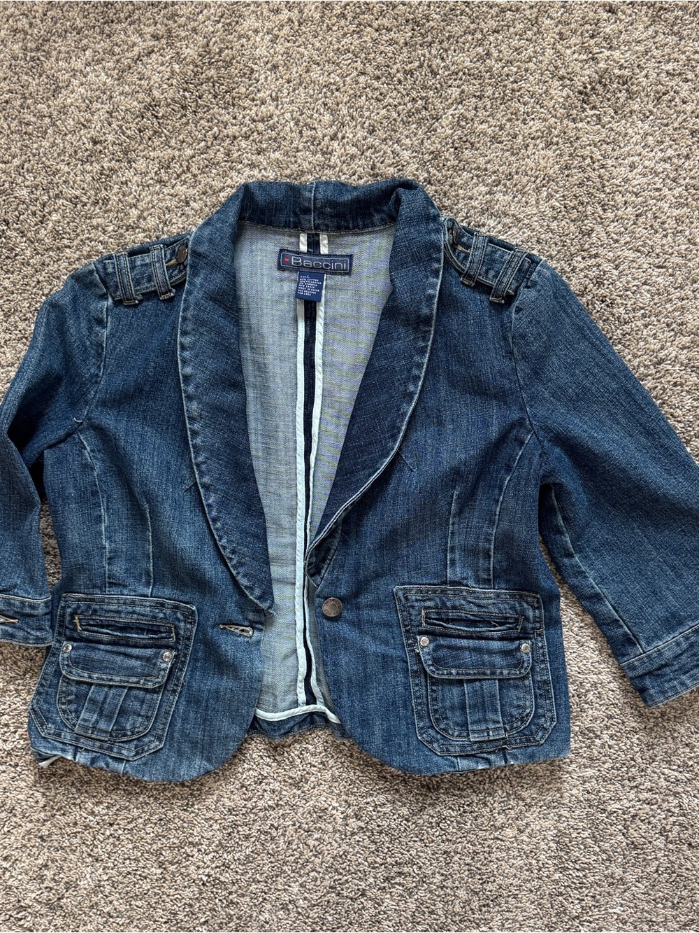 Baccini Dark Wash Denim Blazer Jacket - Blue
